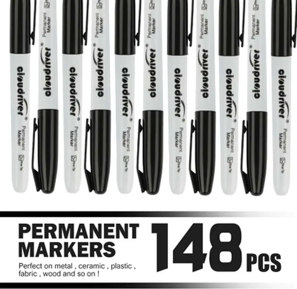 Permanent Markers Set 148 Pack Fine Point Black Waterproof Quick Drying